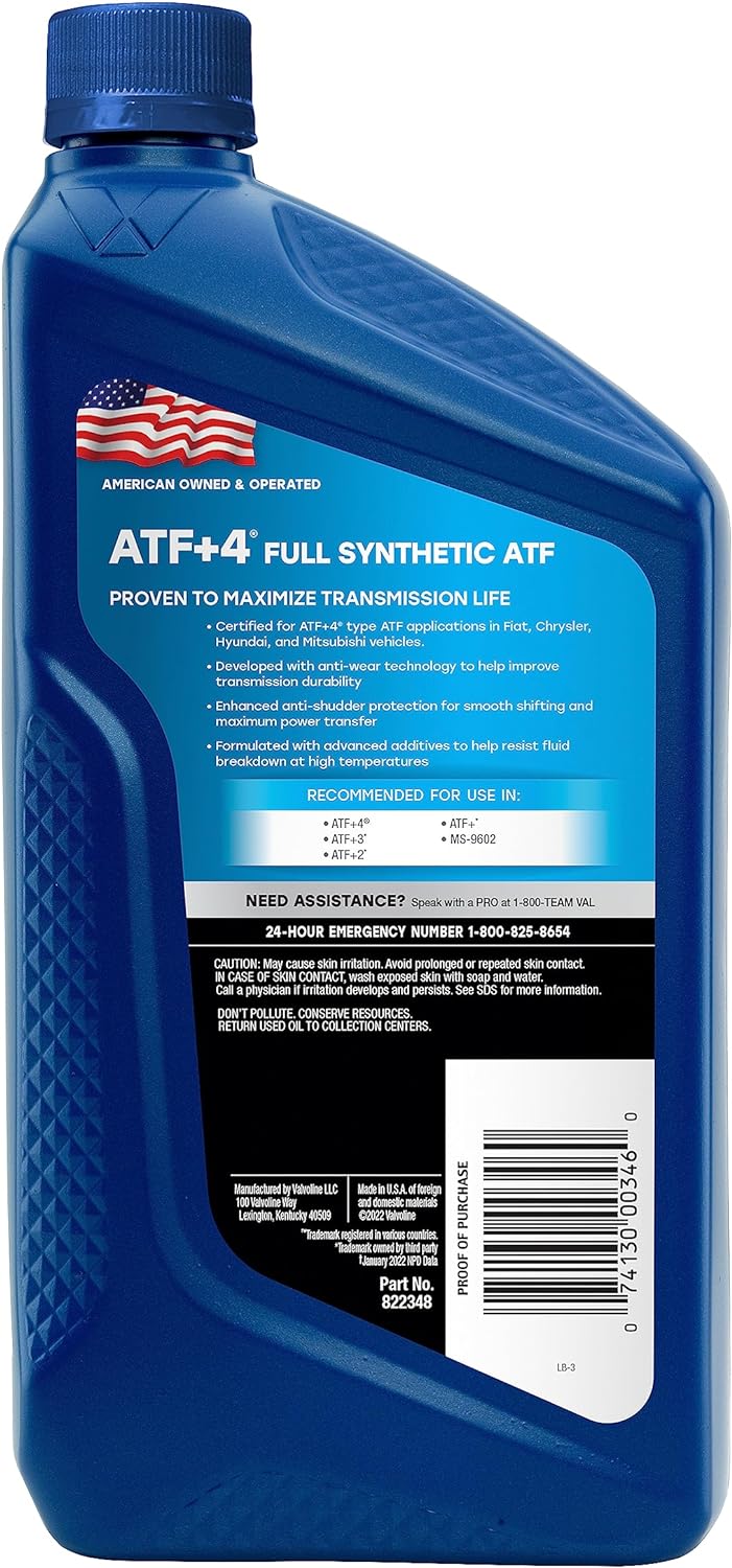 Valvoline Auto Trans Fluid ATF PLUS4 822348 1 Quart - Case Of 6