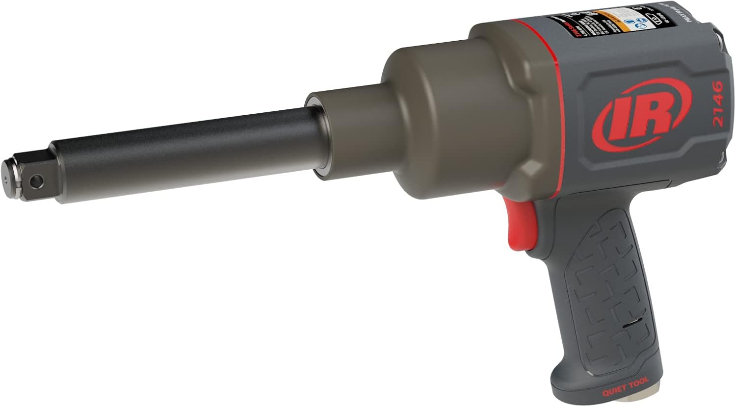Ingersoll Rand 2146Q1MAX-6 3/4" Air Impact Wrench, 6" Ext Anvil, Quiet, 2,000 ft-lb Torque, Friction Ring-Thru-hole Retainer, Pistol