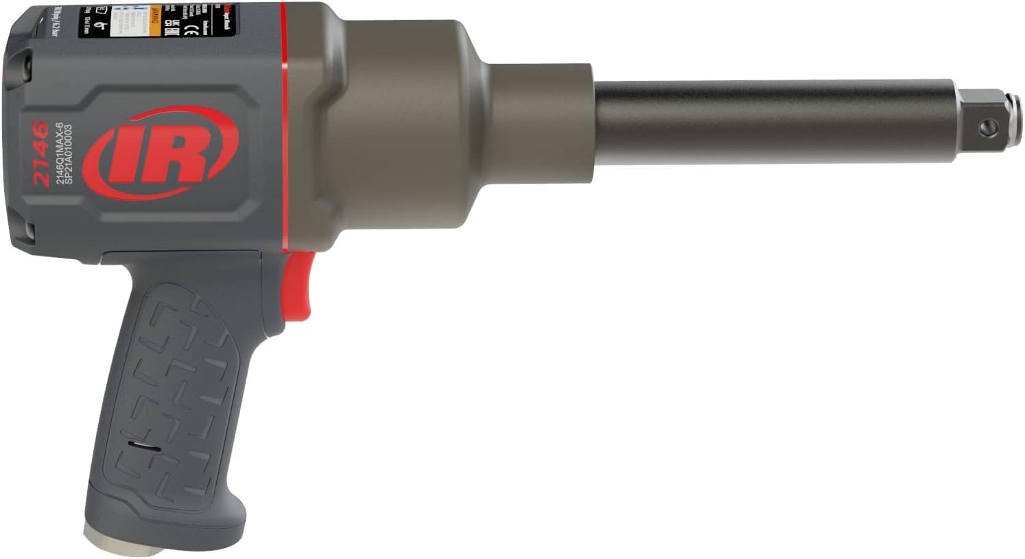 Ingersoll Rand 2146Q1MAX-6 3/4" Air Impact Wrench, 6" Ext Anvil, Quiet, 2,000 ft-lb Torque, Friction Ring-Thru-hole Retainer, Pistol