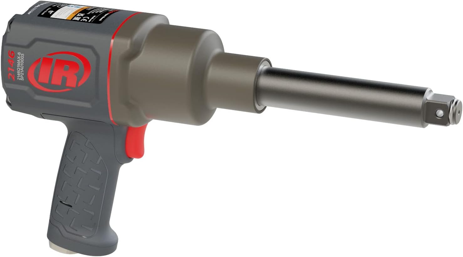 Ingersoll Rand 2146Q1MAX-6 3/4" Air Impact Wrench, 6" Ext Anvil, Quiet, 2,000 ft-lb Torque, Friction Ring-Thru-hole Retainer, Pistol