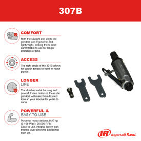 Ingersoll Rand 307B Air Die Grinder, 28,000 RPM, 0.25 HP, 1/4" Collet, Front Exhaust