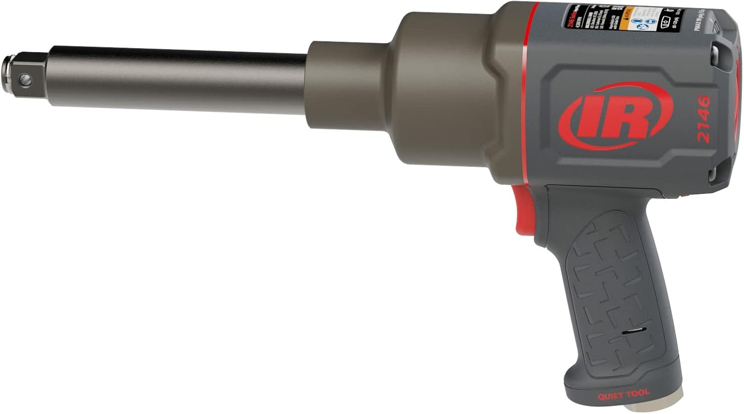 Ingersoll Rand 2146Q1MAX-6 3/4" Air Impact Wrench, 6" Ext Anvil, Quiet, 2,000 ft-lb Torque, Friction Ring-Thru-hole Retainer, Pistol
