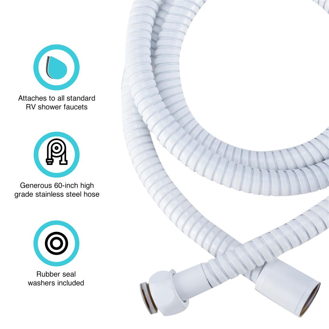 Dura Faucet DF-SA200-WT 60'SS RV SHOWER HOSE WHITE