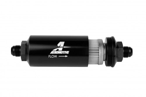 FILTER, IN-LINE, 100-M STAINLESS MESH ELEMENT, AN-08 MALE, BRIGHT-DIP BLACK, 2IN