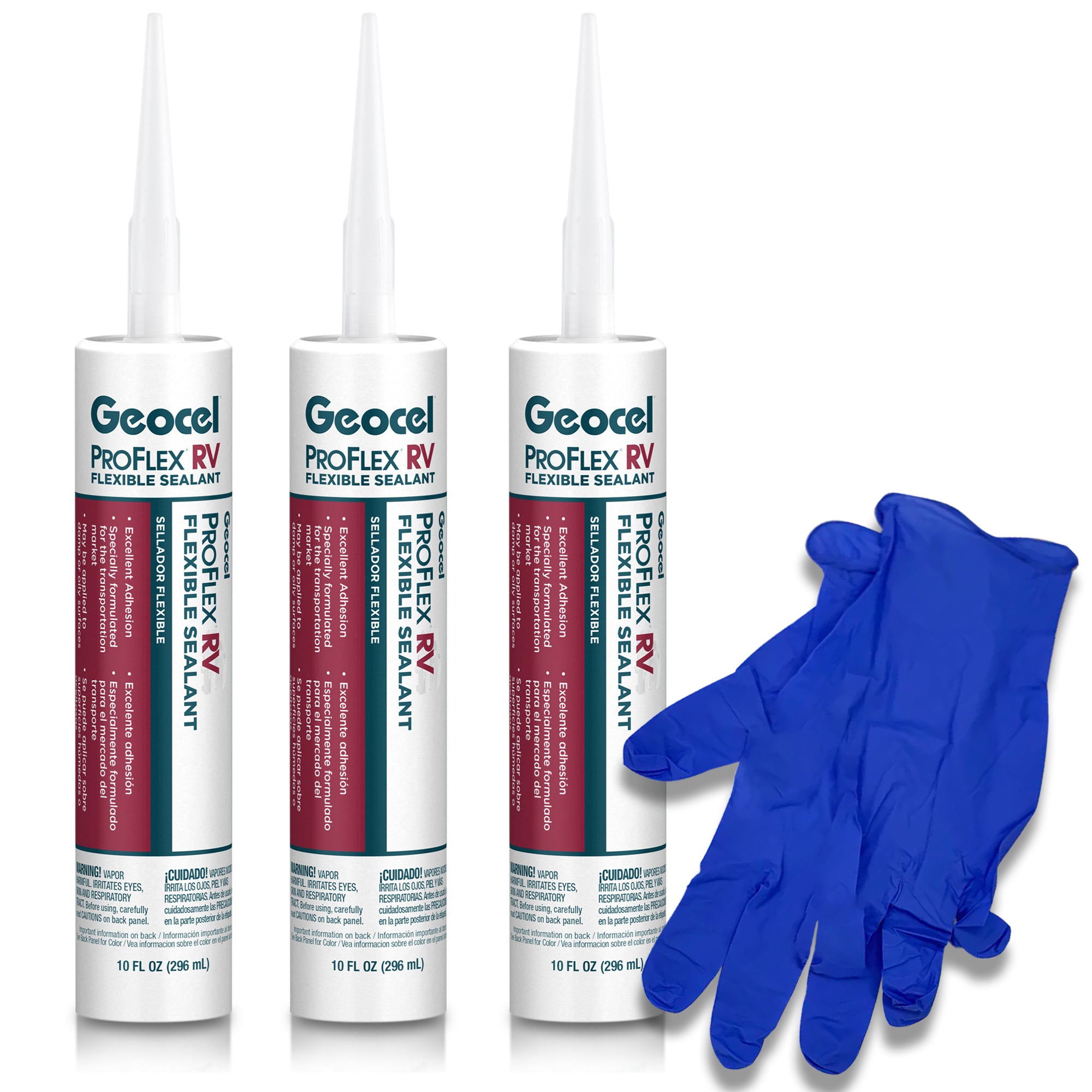 Geocel Proflex RV Sealant Clear - Self-Leveling RV Roof Sealant and Caulking - Camper Roof Sealant - Durable Lap Sealant for RV Roofs - Pack of 3 with Biodegradable Gloves Bundle (28100 2023 Version)