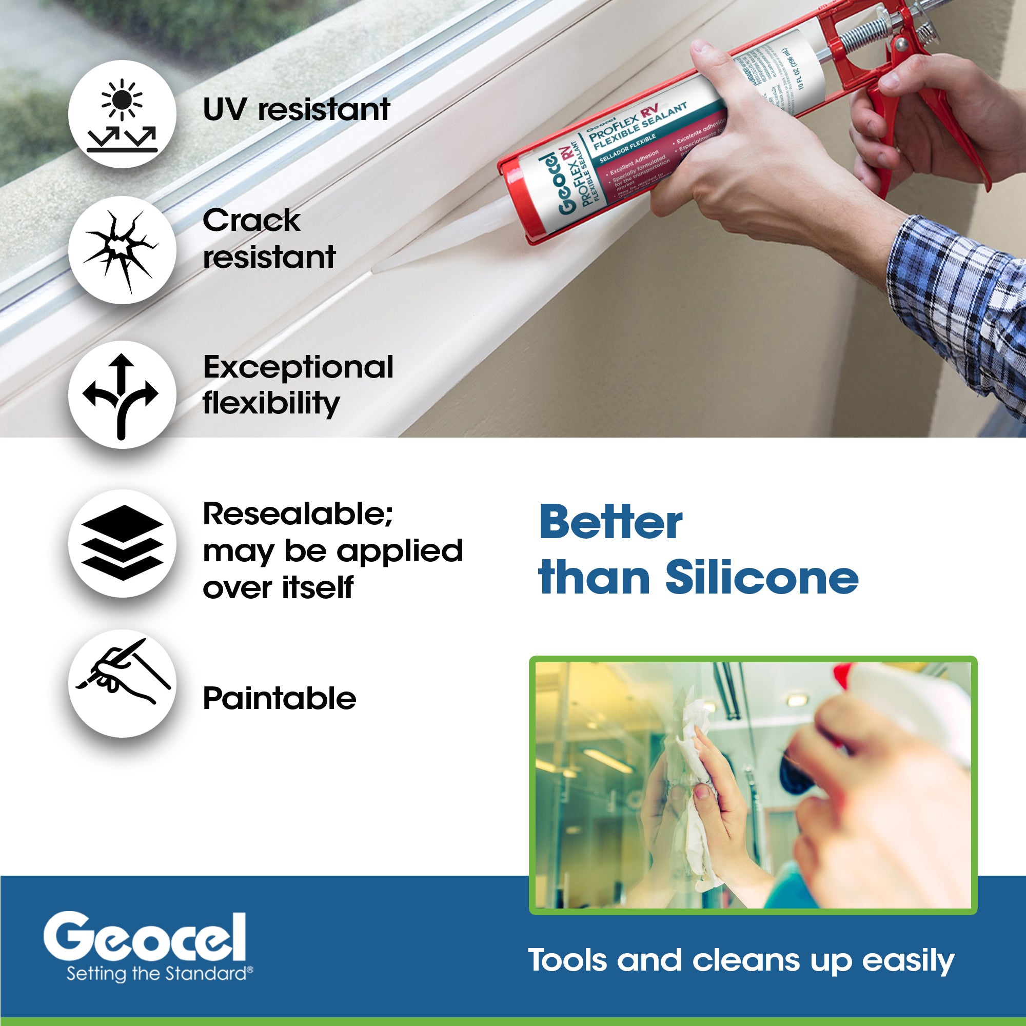 Geocel Proflex RV Sealant Clear - Self-Leveling RV Roof Sealant and Caulking - Camper Roof Sealant - Durable Lap Sealant for RV Roofs - Pack of 3 with Biodegradable Gloves Bundle (28100 2023 Version)