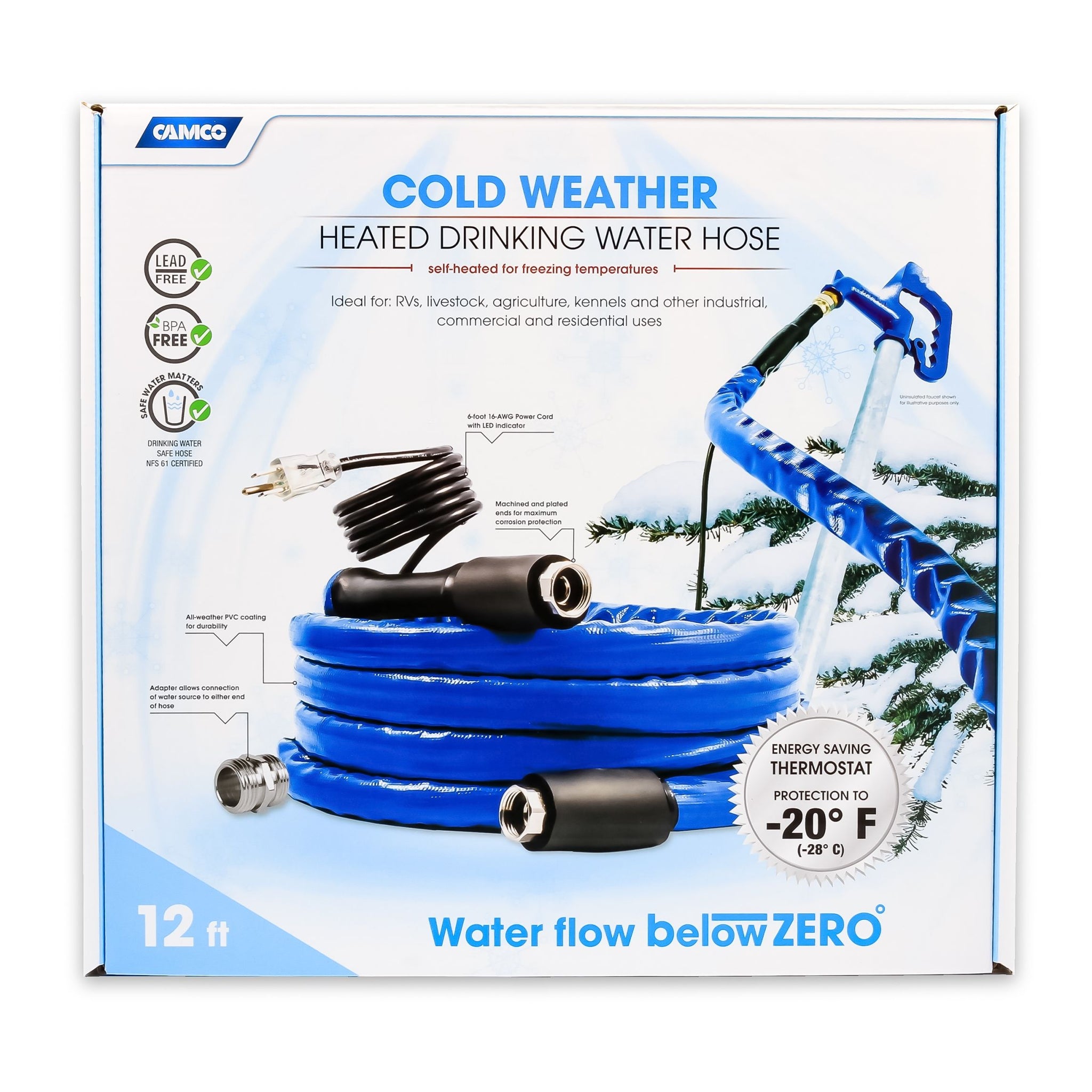 Camco 22910 12' X 5/8' -20 HEATED HOSE CETLUS