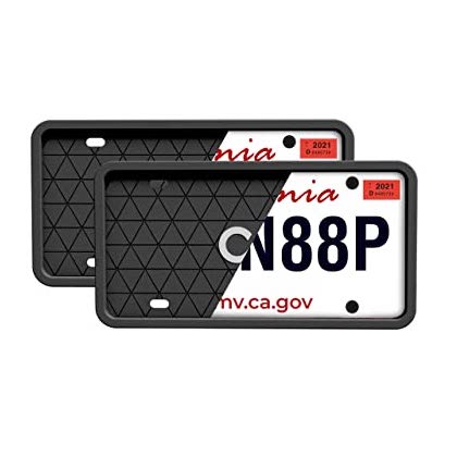 Black License Plate Frame - Protects from Scratches | No-Rattle Fit Silicone Cover for US Plates - 2pcs