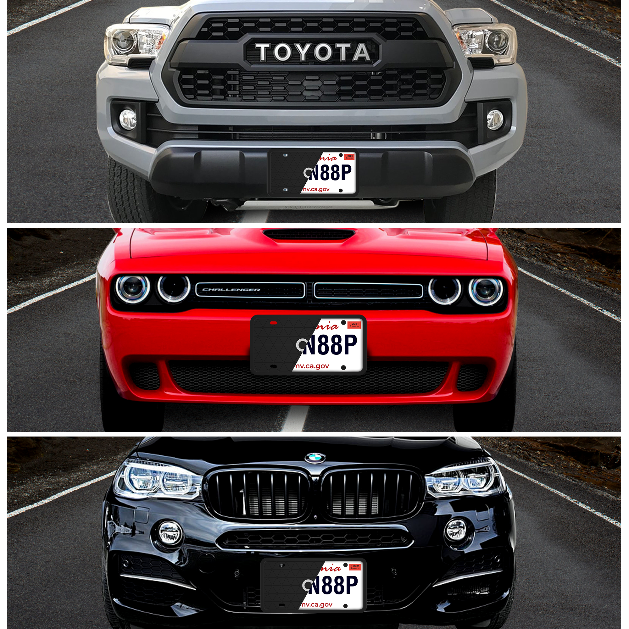 Black License Plate Frame - Protects from Scratches | No-Rattle Fit Silicone Cover for US Plates - 2pcs