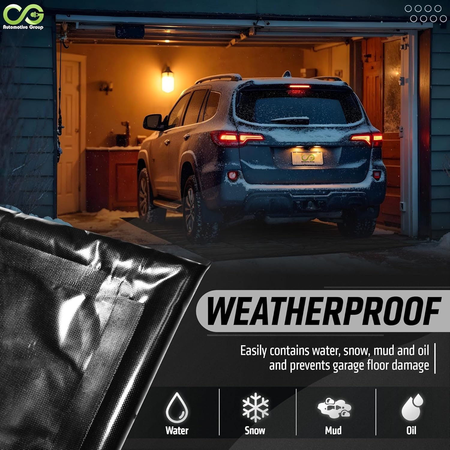 CG Automotive Group Garage Floor Mat, 7'9"x16", Black, Garage Containment Mat for Floor Under Car, Waterproof, Heavy Duty