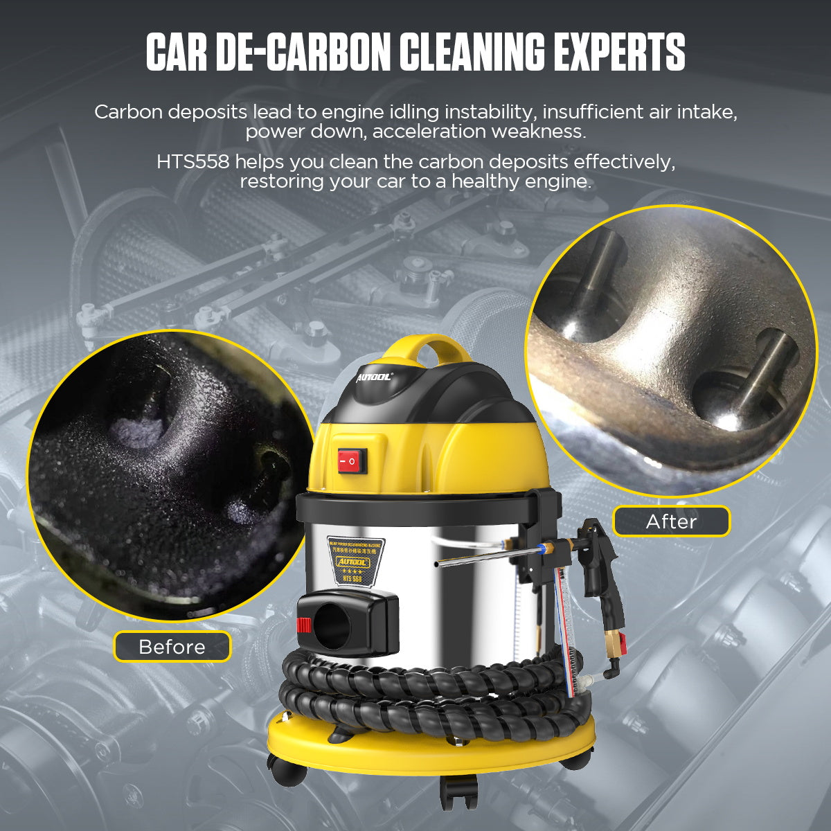AUTOOL HTS558 Walnut Blaster Carbon Deposition Engine Cleaner Intake Pipe Valve Decarbon Cleaner