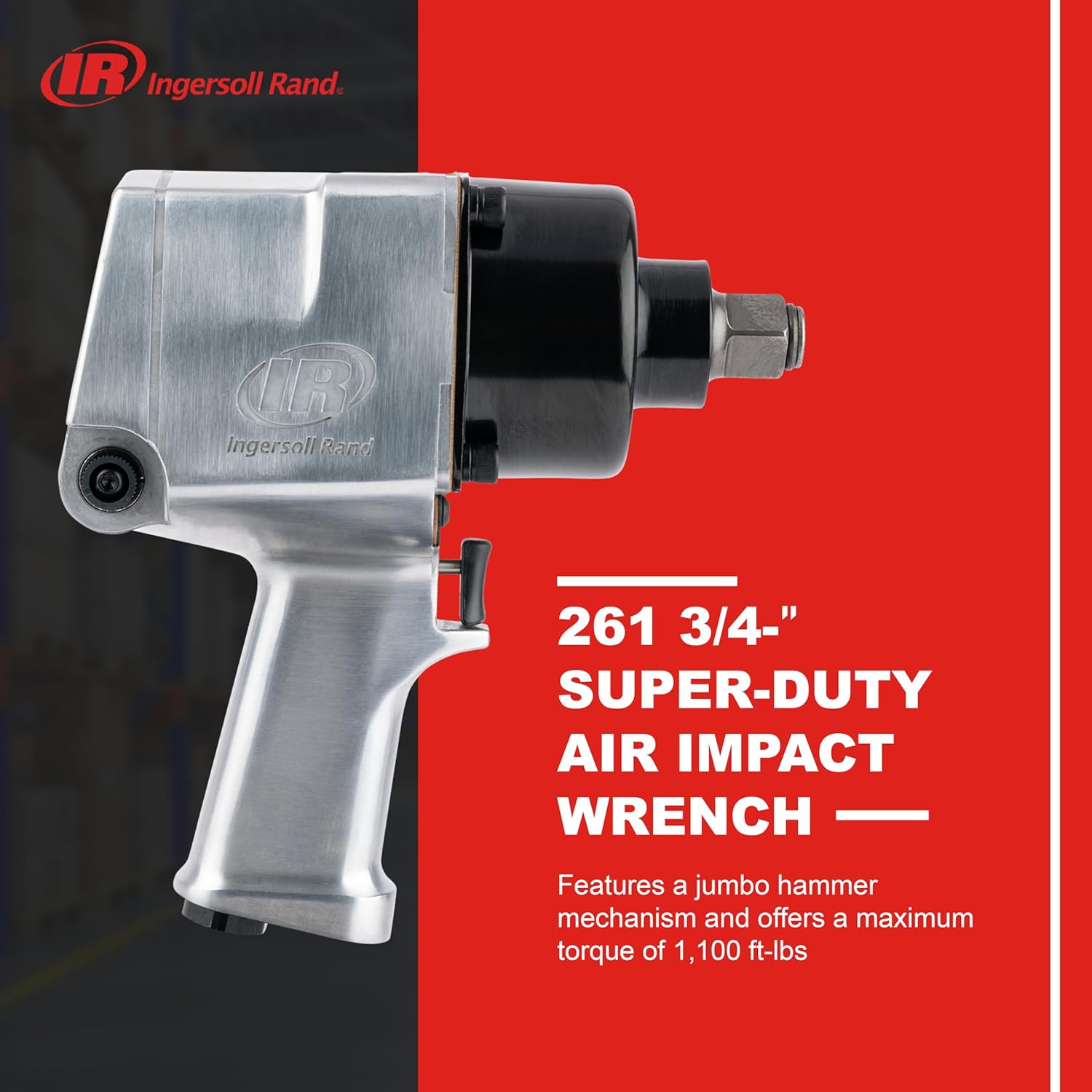 Ingersoll Rand 261 3/4" Air Impact Wrench, Super Duty, 1100 ft-lb Torque, Friction Ring Retainer, Pistol