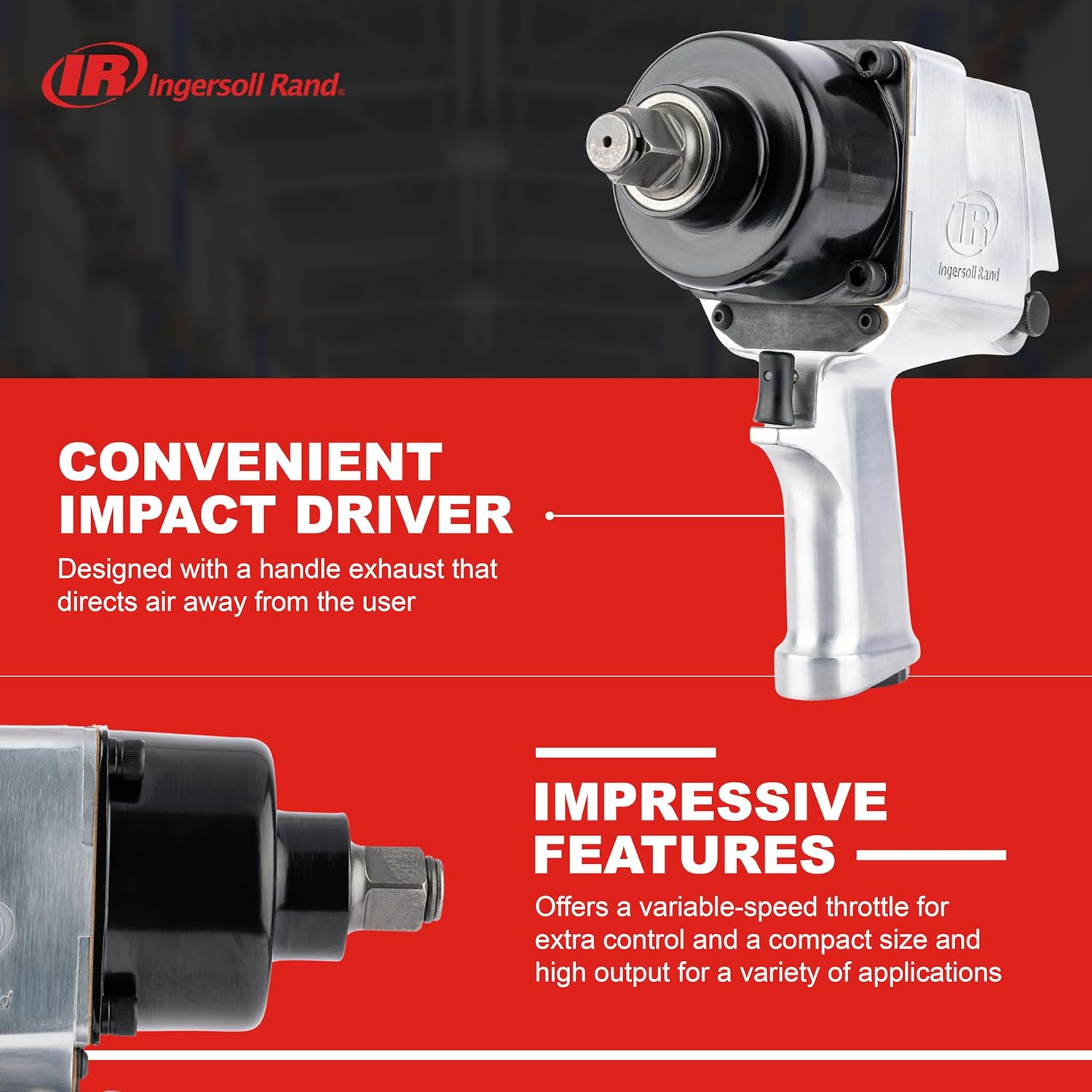 Ingersoll Rand 261 3/4" Air Impact Wrench, Super Duty, 1100 ft-lb Torque, Friction Ring Retainer, Pistol