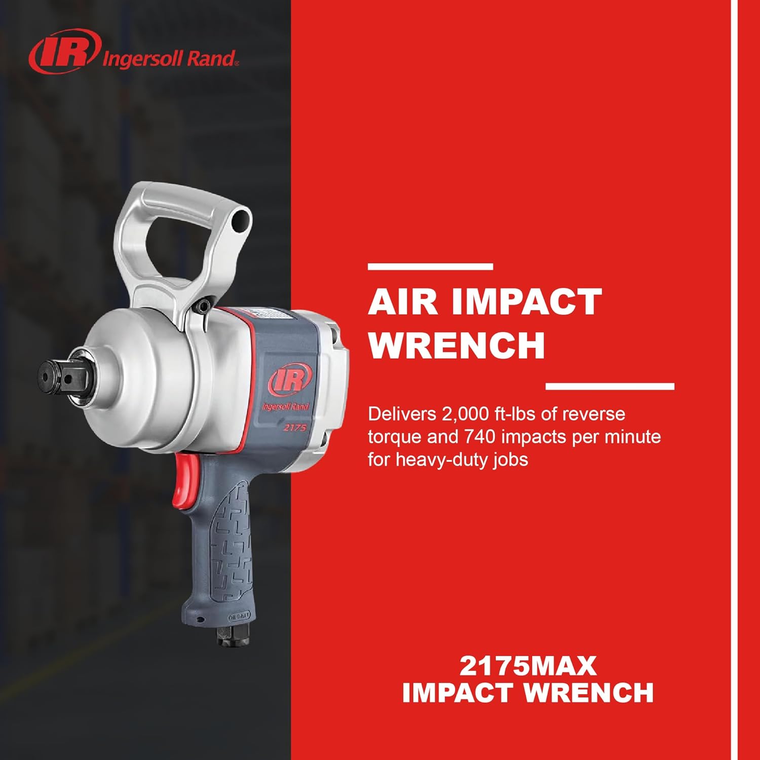 Ingersoll Rand 2175MAX 1" Air Impact Wrench, 2000 ft-lb Torque, Friction Ring-Thru-hole Retainer, Pistol