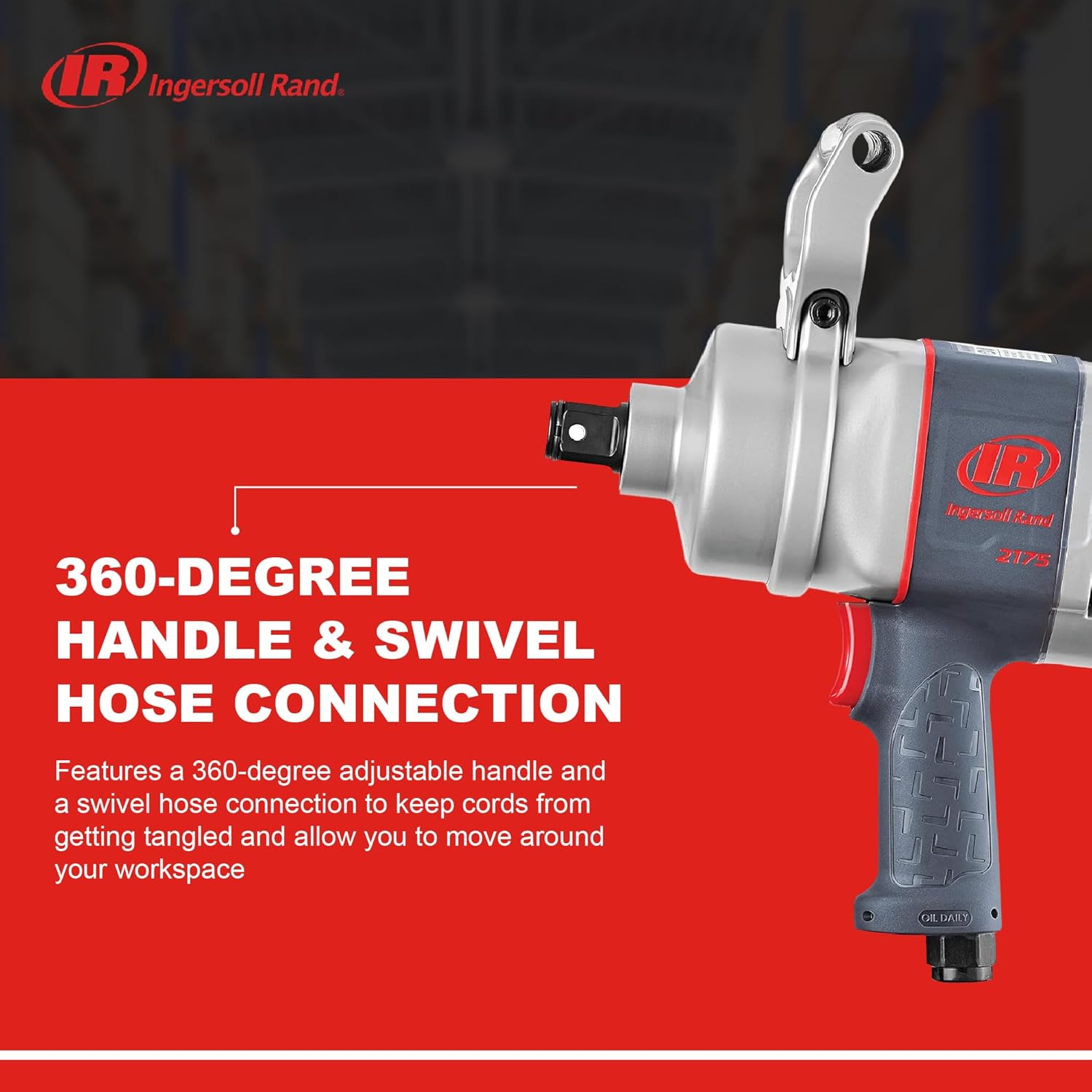 Ingersoll Rand 2175MAX 1" Air Impact Wrench, 2000 ft-lb Torque, Friction Ring-Thru-hole Retainer, Pistol