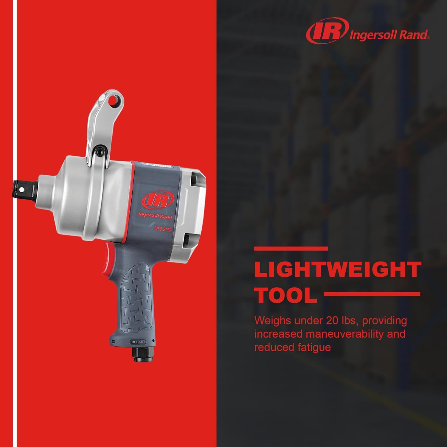 Ingersoll Rand 2175MAX 1" Air Impact Wrench, 2000 ft-lb Torque, Friction Ring-Thru-hole Retainer, Pistol