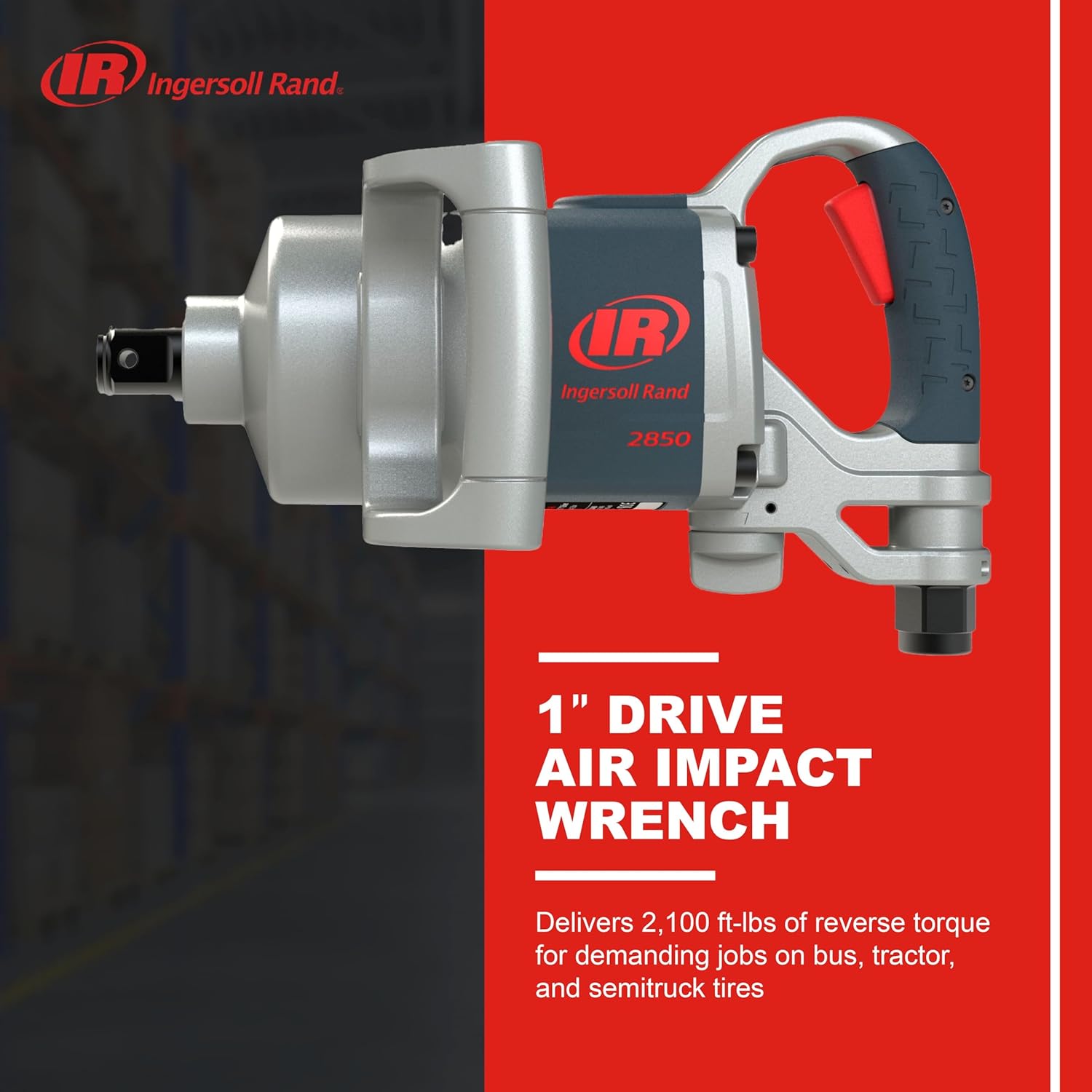 Ingersoll Rand 2850MAX 1" Air Impact Wrench, 2100 ft-lb Torque, Friction Ring-Thru-hole Retainer, D-handle Inside Trigger