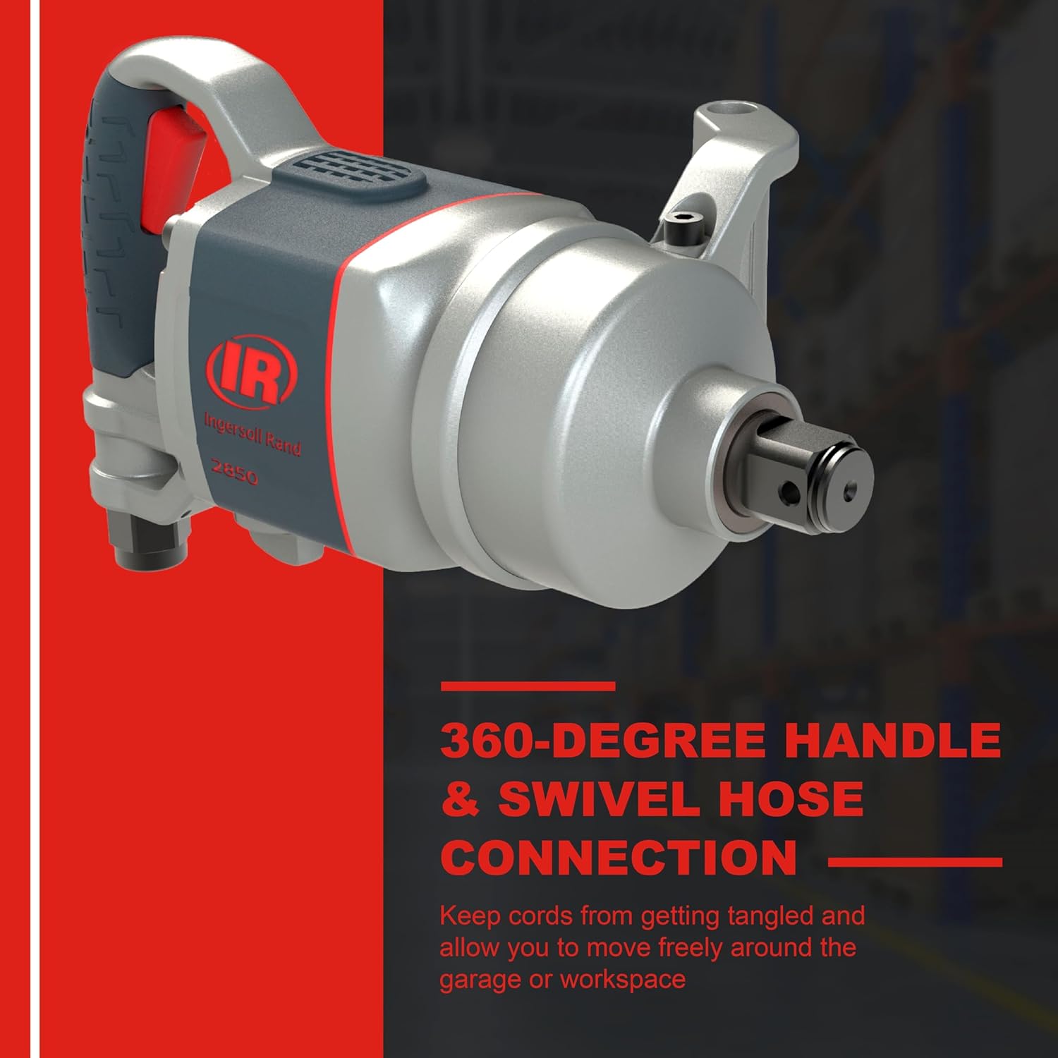 Ingersoll Rand 2850MAX 1" Air Impact Wrench, 2100 ft-lb Torque, Friction Ring-Thru-hole Retainer, D-handle Inside Trigger