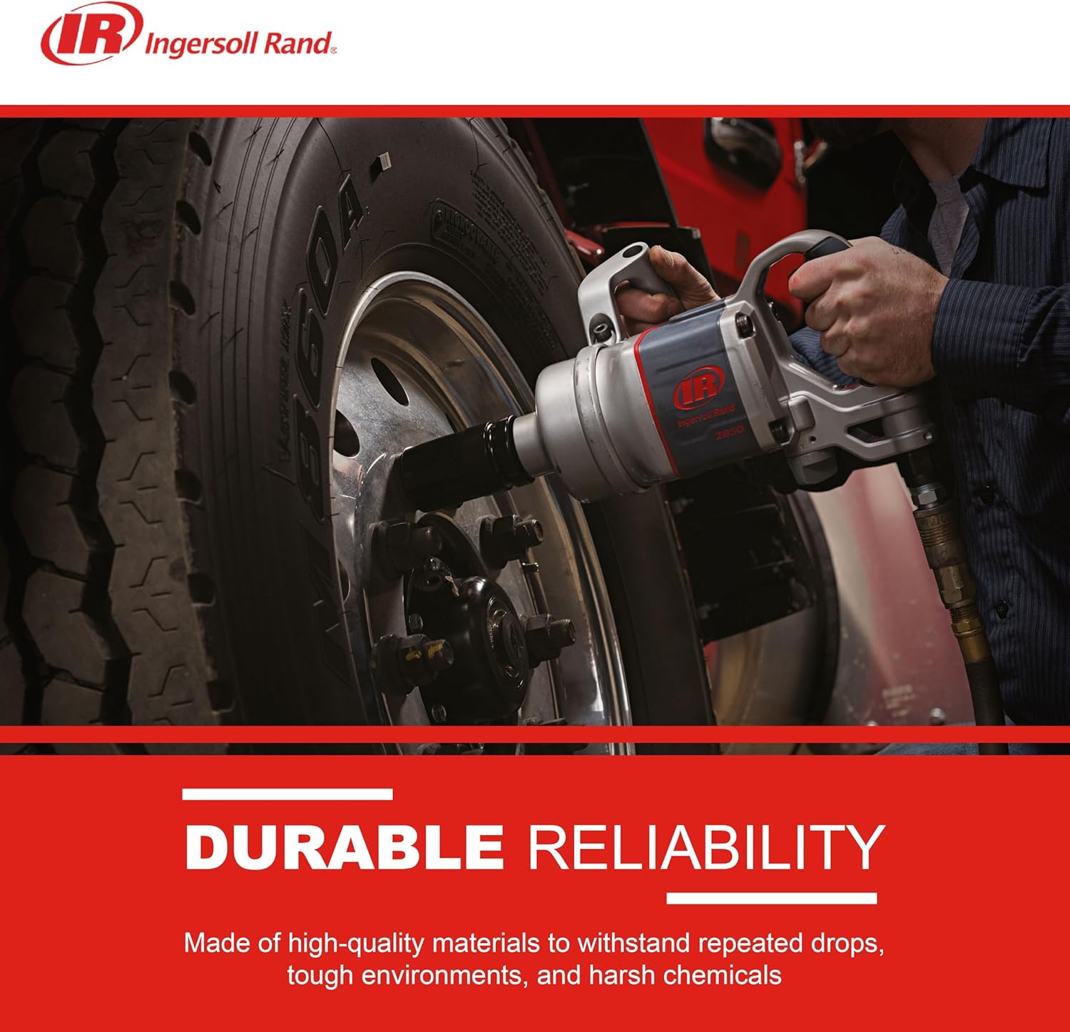 Ingersoll Rand 2850MAX 1" Air Impact Wrench, 2100 ft-lb Torque, Friction Ring-Thru-hole Retainer, D-handle Inside Trigger