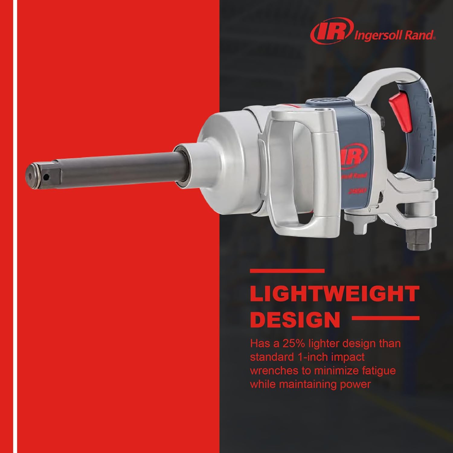 Ingersoll Rand 2850MAX-6 1" Air Impact Wrench, 6" Ext Anvil, 2100 ft-lb Torque, Friction Ring-Thru-hole Retainer, D-handle Inside Trigger