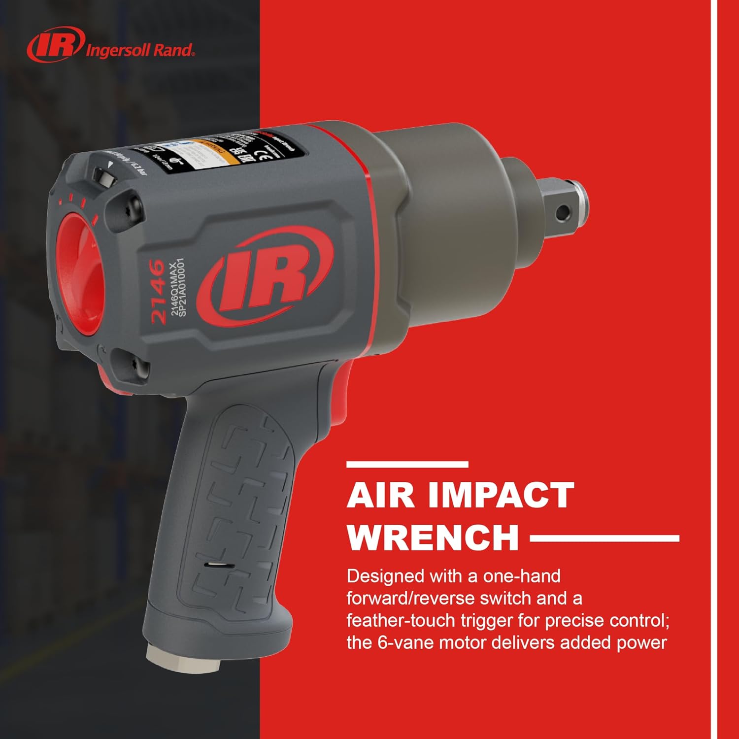 Ingersoll Rand 2146Q1MAX Air Impact Wrench 3/4", Quiet, 2000 ft-lb Torque, Friction Ring-Thru-hole Retainer, Pistol