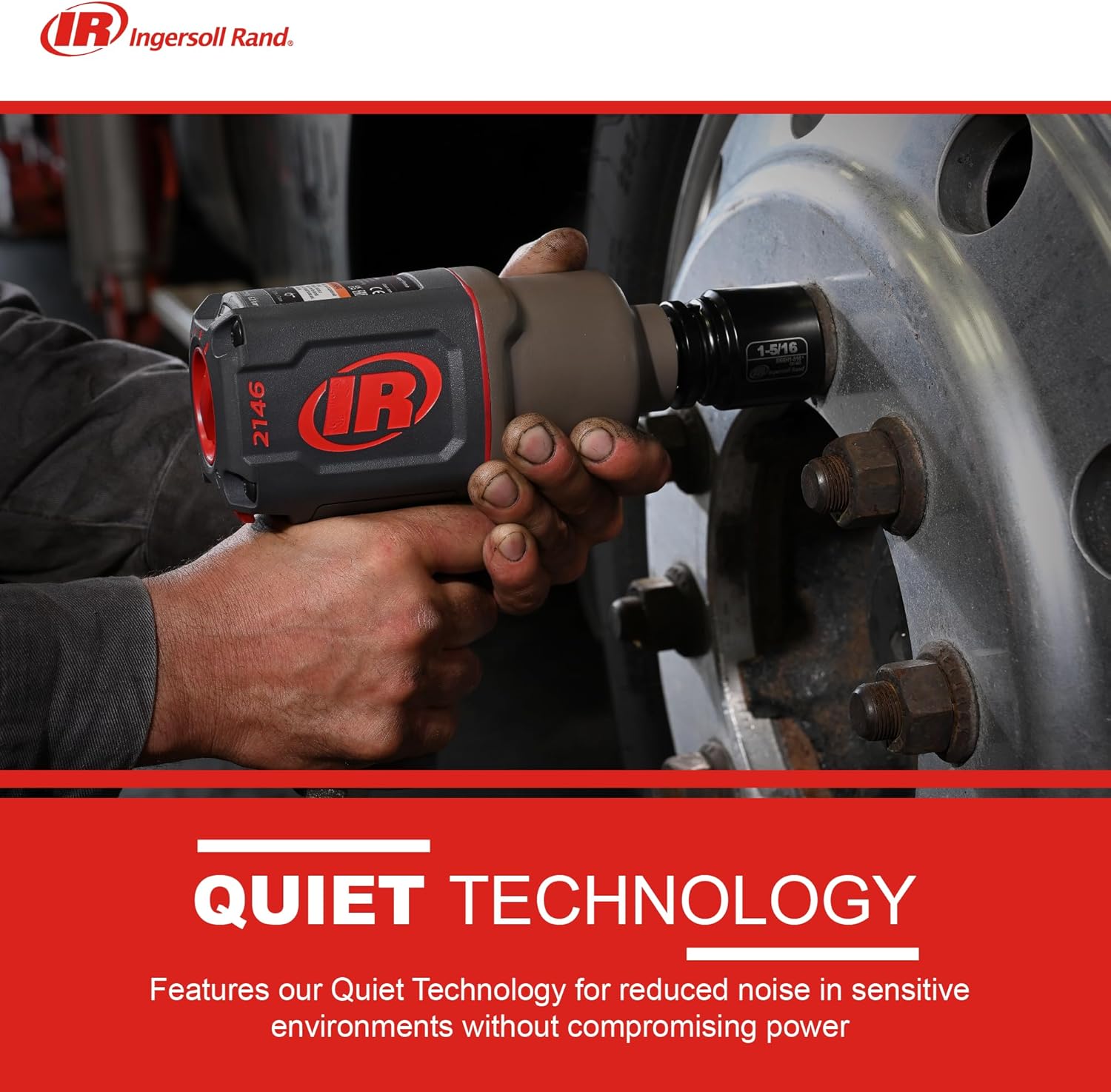 Ingersoll Rand 2146Q1MAX Air Impact Wrench 3/4", Quiet, 2000 ft-lb Torque, Friction Ring-Thru-hole Retainer, Pistol