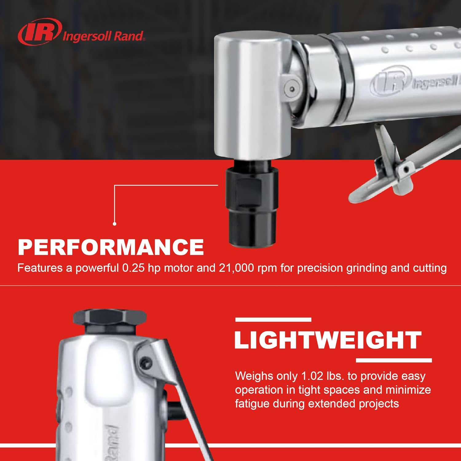 Ingersoll Rand 301B Angle Air Die Grinder, 21,000 RPM, 0.25 HP, 1/4" Collet, Front Exhaust