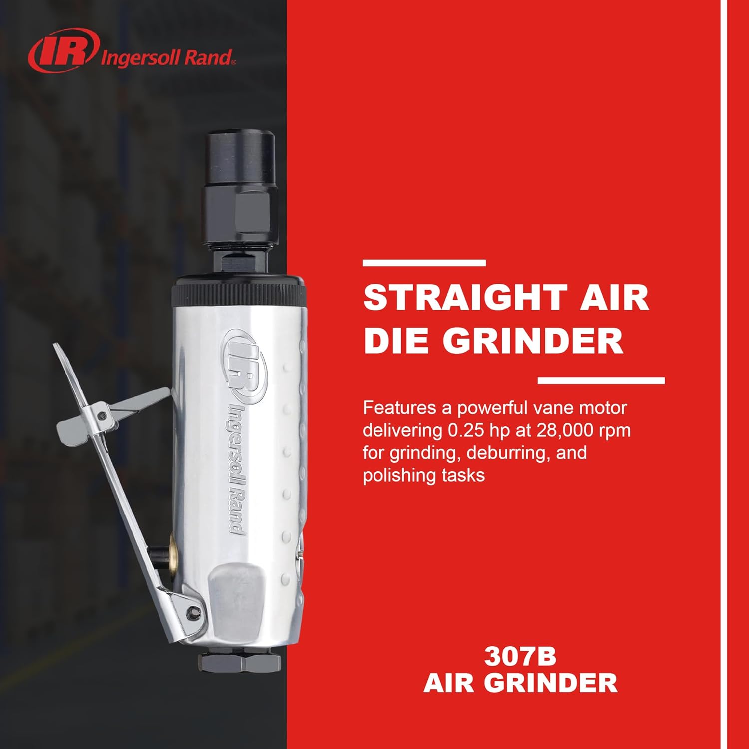 Ingersoll Rand 307B Air Die Grinder, 28,000 RPM, 0.25 HP, 1/4" Collet, Front Exhaust