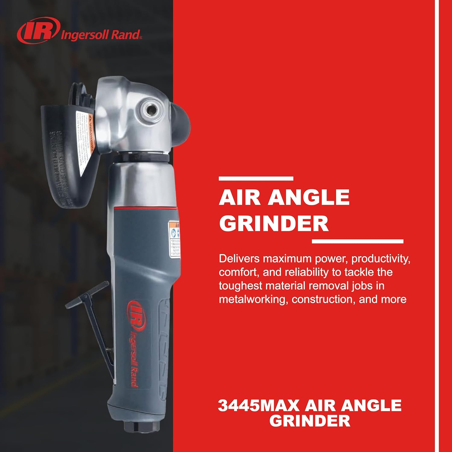Ingersoll Rand 3445MAX Air Angle Grinder/Cut-off Tool, 4.5" Wheel, 12,000 RPM, 0.88 HP, 5/8"-11 Thread, Rear Exhaust