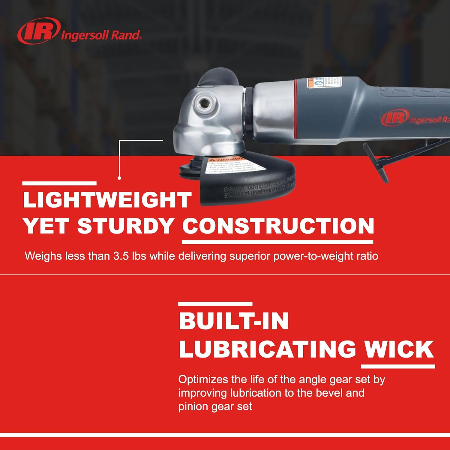 Ingersoll Rand 3445MAX Air Angle Grinder/Cut-off Tool, 4.5" Wheel, 12,000 RPM, 0.88 HP, 5/8"-11 Thread, Rear Exhaust