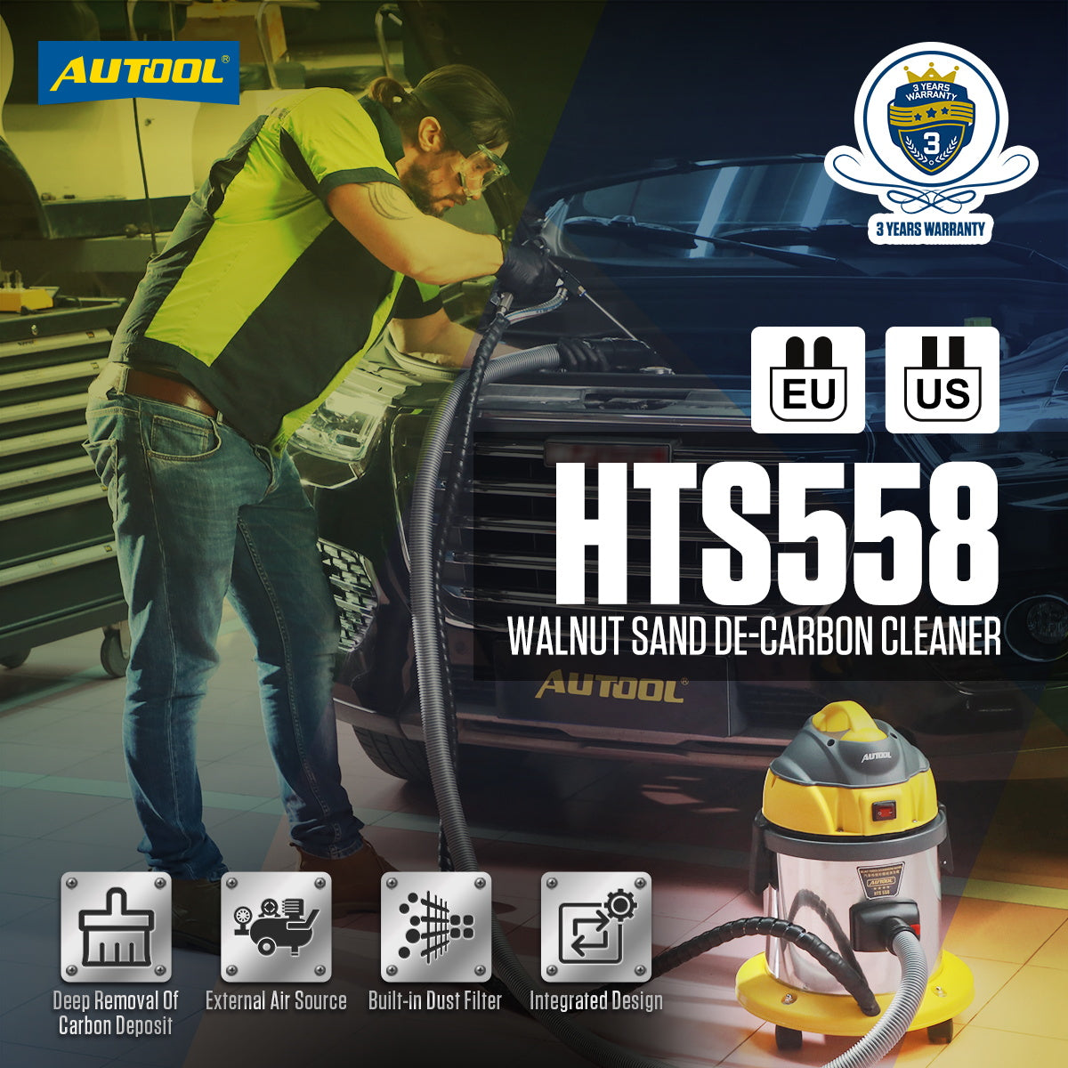 AUTOOL HTS558 Walnut Blaster Carbon Deposition Engine Cleaner Intake Pipe Valve Decarbon Cleaner