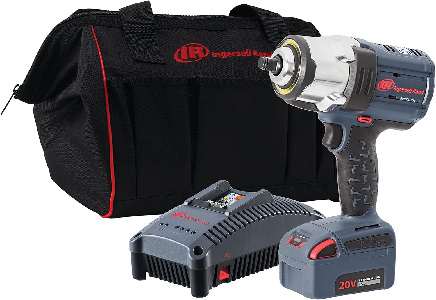 Ingersoll Rand W7152-K12 1/2" 20V Cordless Impact Wrench 1 Battery Kit, 1500 ft-lb Torque, Friction Ring Retainer, Pistol