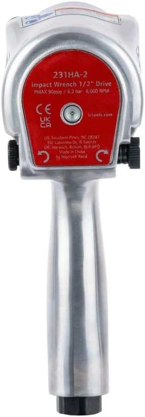 Ingersoll Rand 231HA-2 1/2" Air Impact Wrench, 2" Ext Anvil, Super Duty, 600 ft-lb Torque, Friction Ring Retainer, Pistol