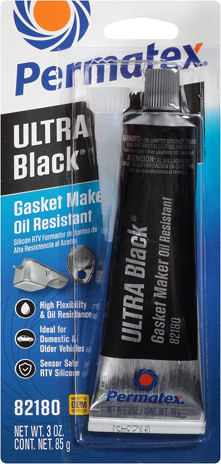 Permatex Silicone RTV Gasket Maker Ultra Black 82180 3.35Oz - Pack of 3 with Biodegradable Disposable Gloves Bundle (5 Items)