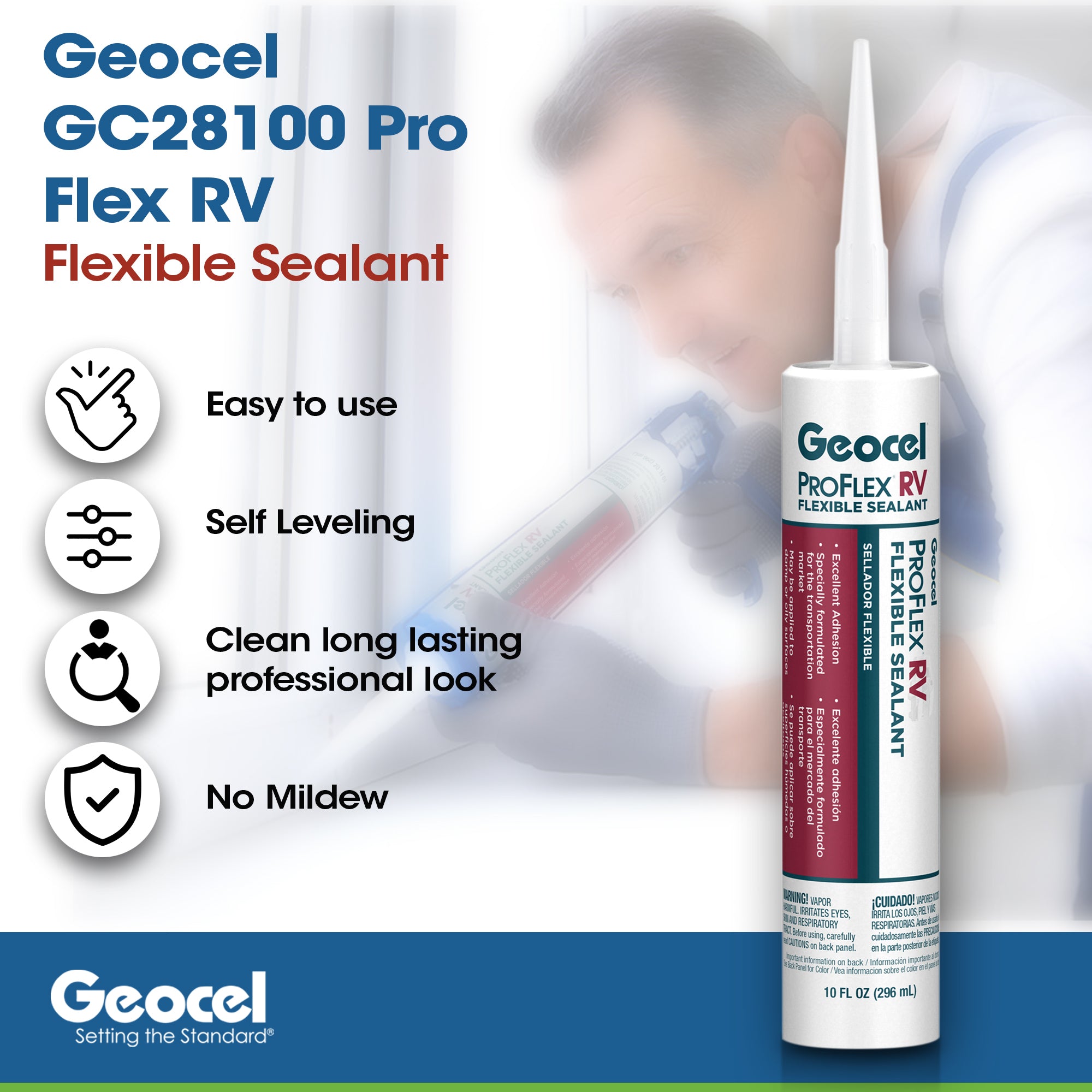 Geocel Proflex RV Sealant Clear - Self-Leveling RV Roof Sealant and Caulking - Camper Roof Sealant - Durable Lap Sealant for RV Roofs - Pack of 3 with Biodegradable Gloves Bundle (28100 2023 Version)