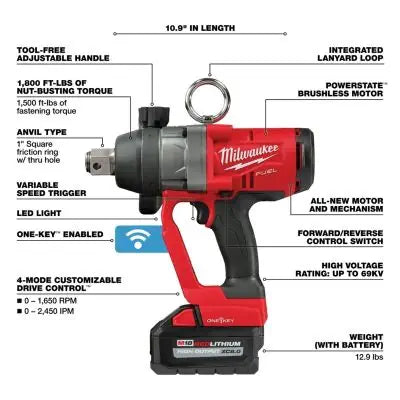 Milwaukee Tool M18 FUEL 1" High Torque Impact Wrench w/ ONE-KEY Kit