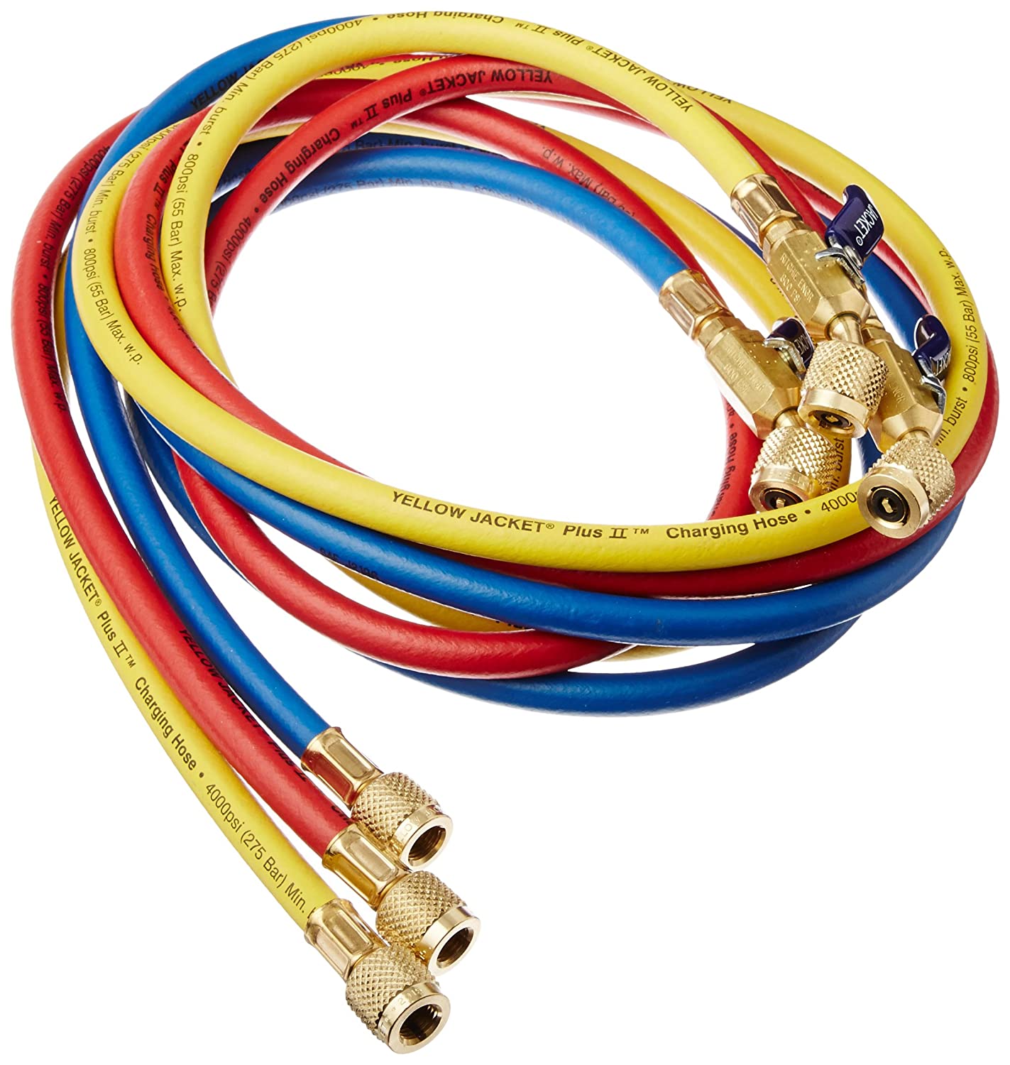Yellow Jacket 29986 Plus II 1/4" Hose with Compact Ball Valve | 72" | Pack of 3