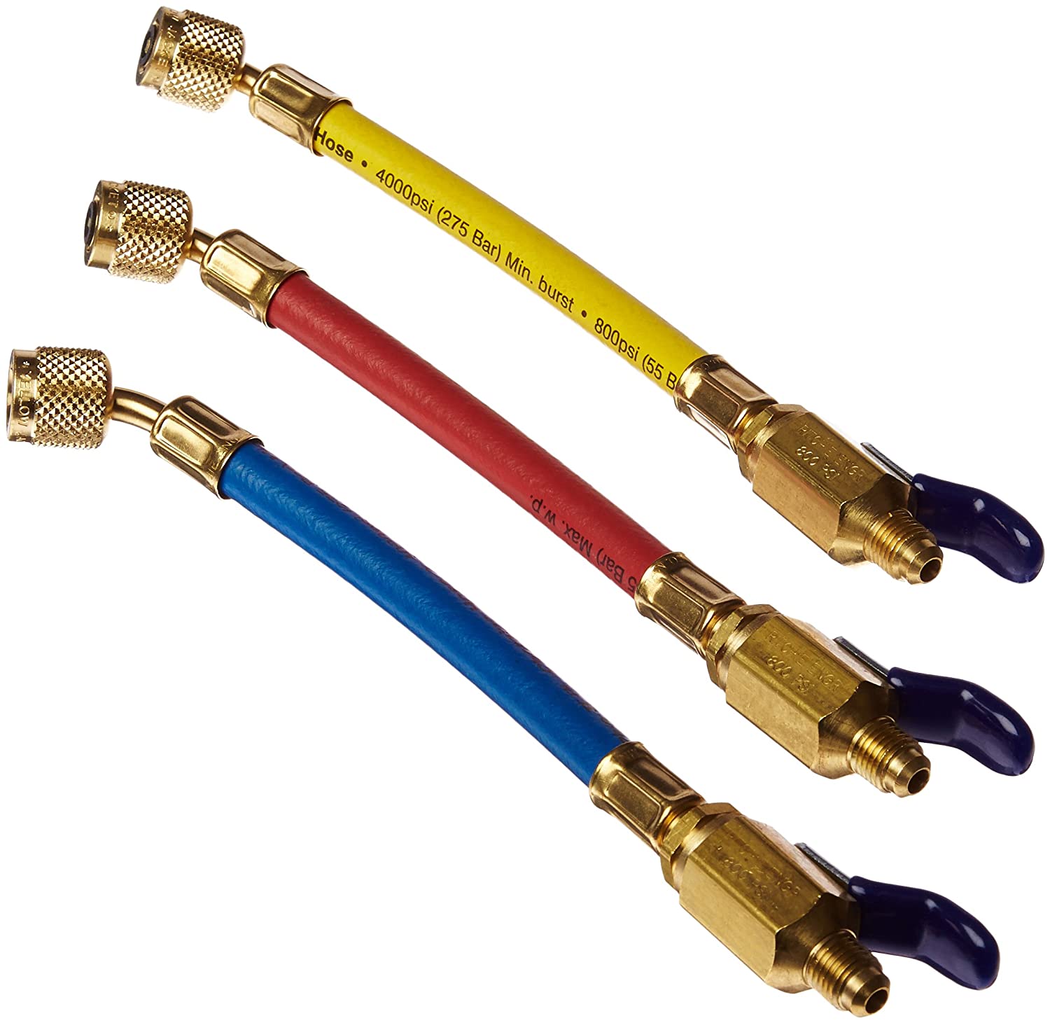 Yellow Jacket 25980 9" FlexFlow and Low Loss Adapter Hoses, Red/Yellow/Blue (Pack of 3)