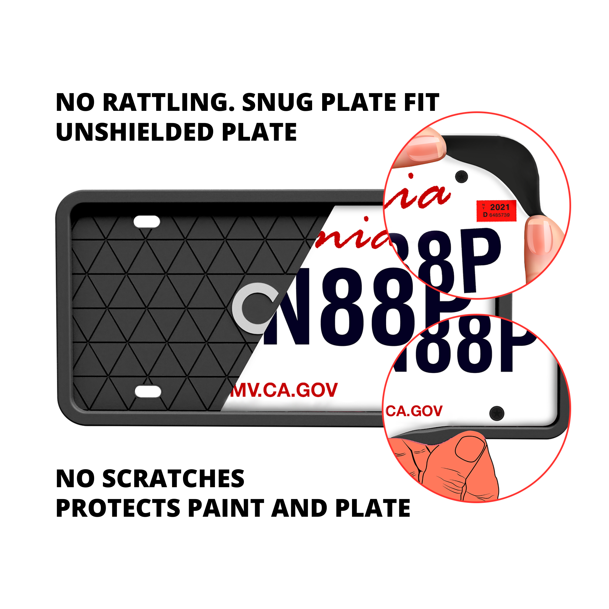 Black License Plate Frame - Protects from Scratches | No-Rattle Fit Silicone Cover for US Plates - 2pcs