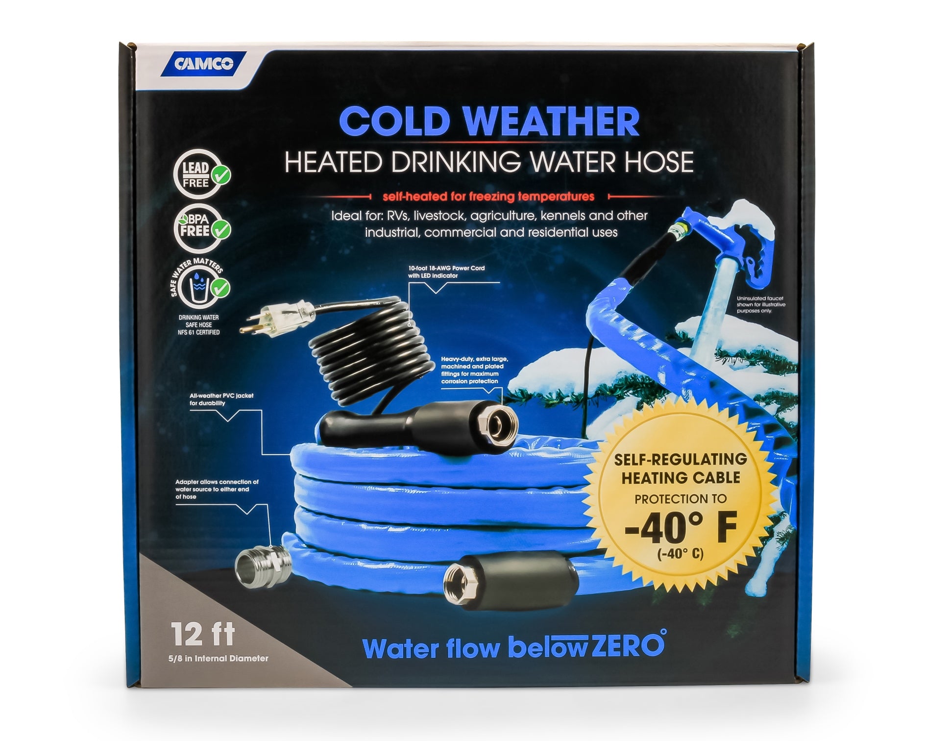 HEATED DRINKING WATER HOSE -40, 12FT,5/IN ID (E/F) CETLUS, LLC