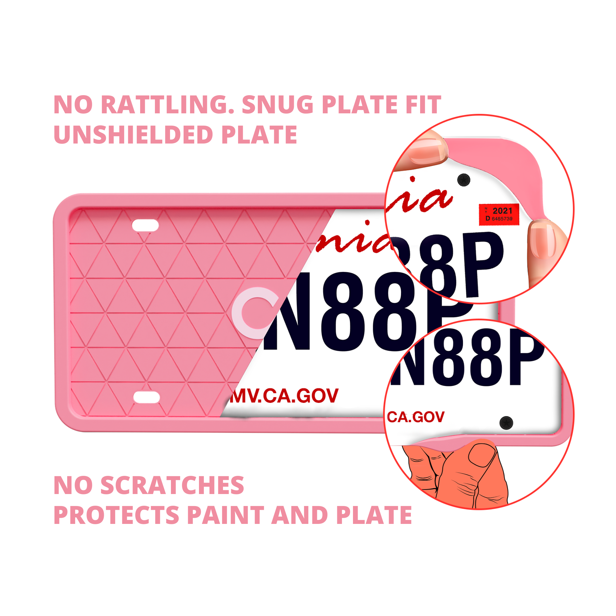 Pink License Plate Frame - Protects from Scratches | No-Rattle Fit Silicone Cover for US Plates - 2pcs